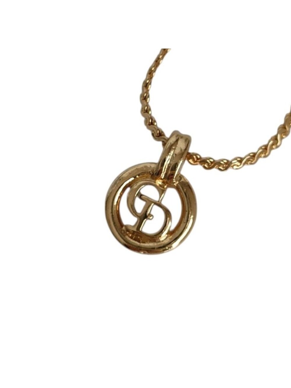 Dior Vintage Circle Logo Chain Necklace Gold Plated Colored